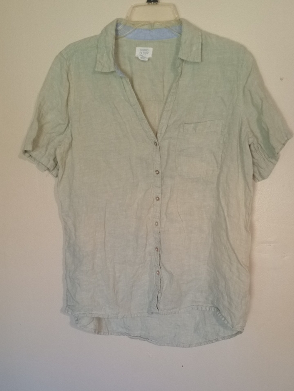 Sigrid Olsen Pale Sage Green 100% Linen Short-Sleeve Button-Down Shirt